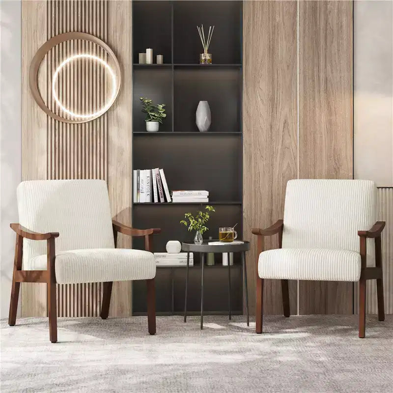 Lot de 2 fauteuils modernes du milieu du siècle avec pieds en bois massif pour salon, chambre, chambre d'amis