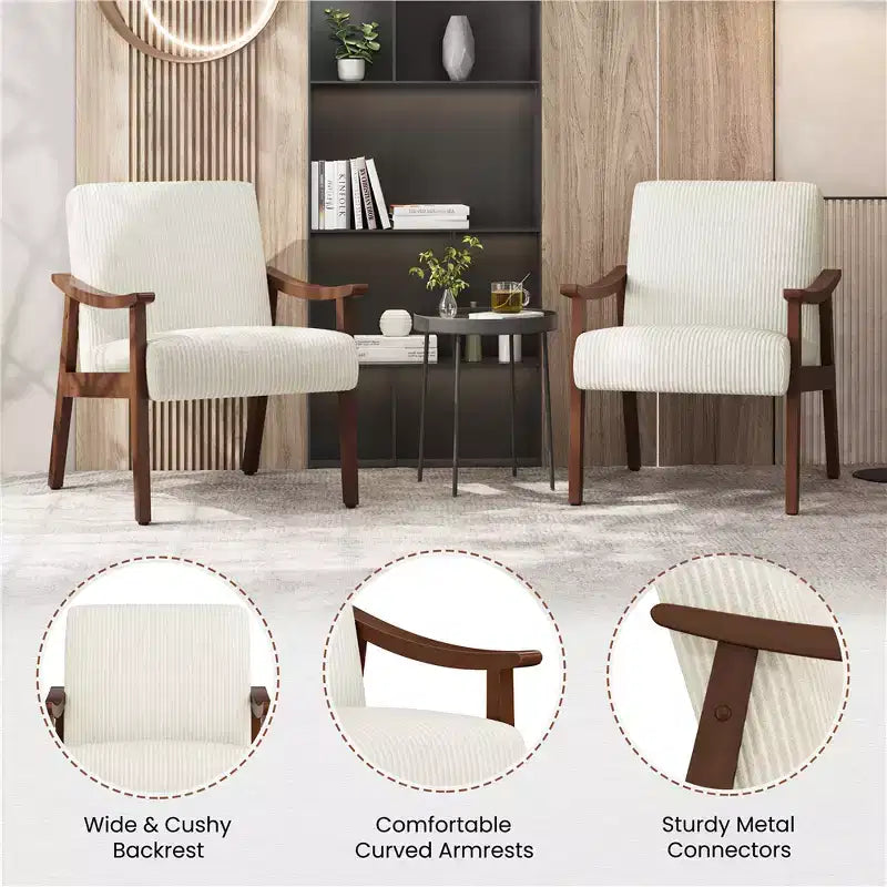Lot de 2 fauteuils modernes du milieu du siècle avec pieds en bois massif pour salon, chambre, chambre d'amis