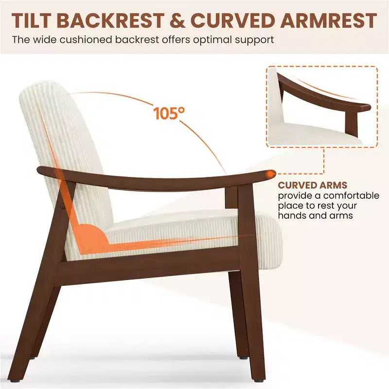 Lot de 2 fauteuils modernes du milieu du siècle avec pieds en bois massif pour salon, chambre, chambre d'amis