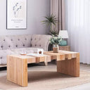 Table basse rectangulaire en bois, style rustique moderne, avec plateau à lattes