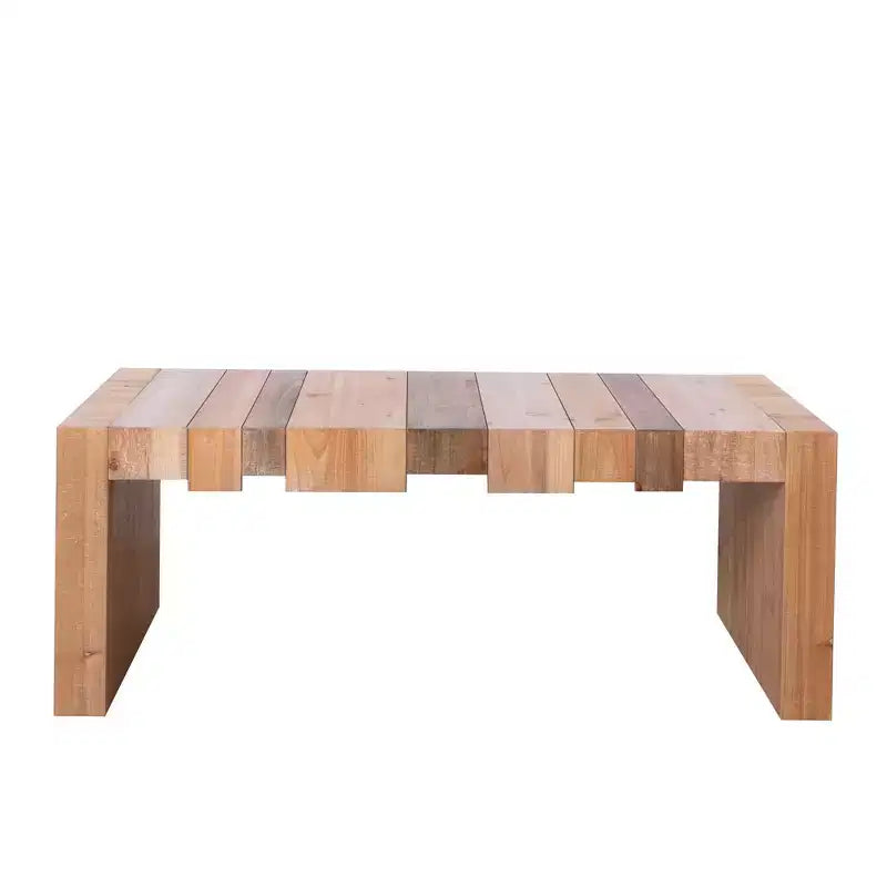 Table basse rectangulaire en bois, style rustique moderne, avec plateau à lattes