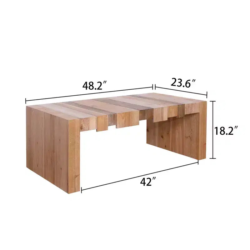 Table basse rectangulaire en bois, style rustique moderne, avec plateau à lattes