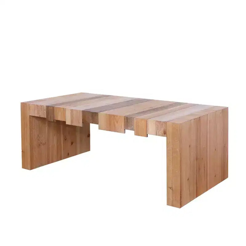 Table basse rectangulaire en bois, style rustique moderne, avec plateau à lattes