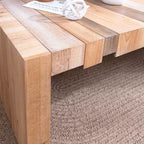 Table basse rectangulaire en bois, style rustique moderne, avec plateau à lattes