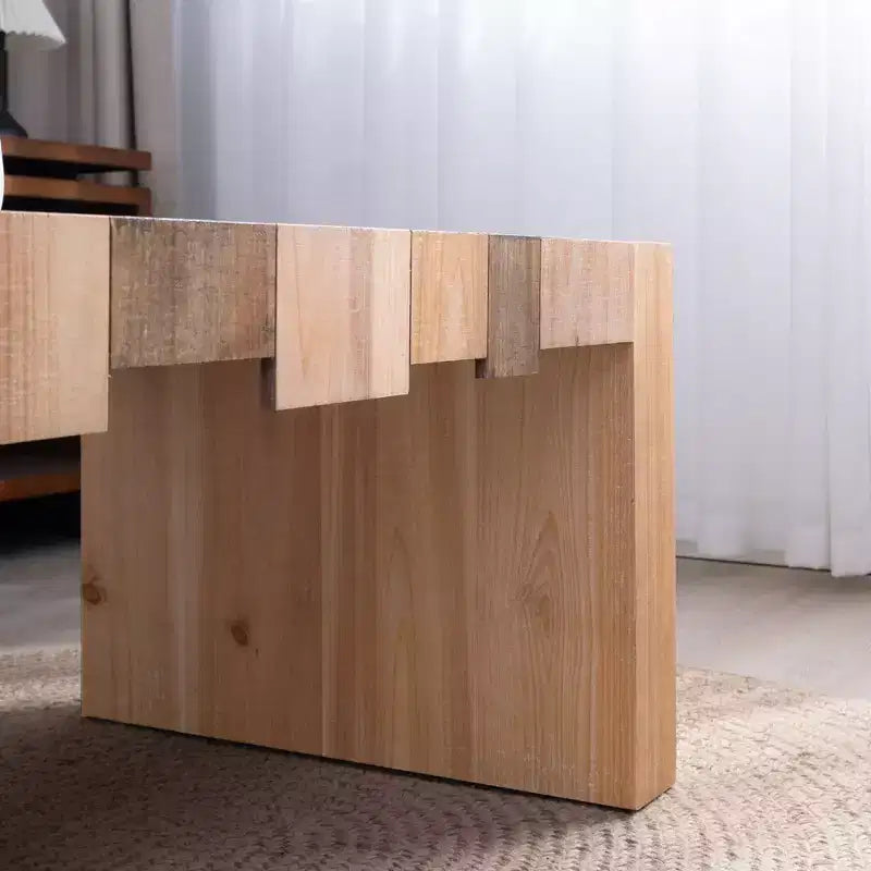 Table basse rectangulaire en bois, style rustique moderne, avec plateau à lattes