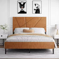 Full/Queen/King Size Upholstered Bed with Headboard, Metal Platform Bed Frame with Under Bed Storage,Antique Brown