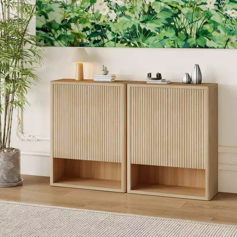 Meuble à chaussures à 5 niveaux cannelé de 113 cm de haut avec portes, meuble de rangement à chaussures moderne avec étagères réglables, autoportant pour entrée et couloir