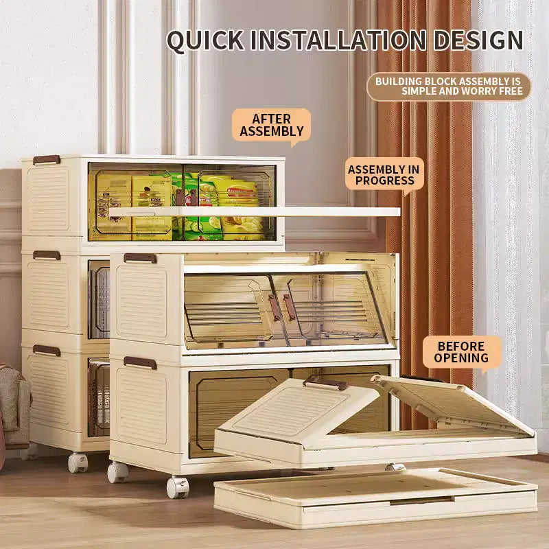 Bacs de rangement empilables et pliables, Armoire de rangement pliable avec couvercles et roulettes, Organisateur de placard pour Appartement, Maison, Dortoir, Bureau