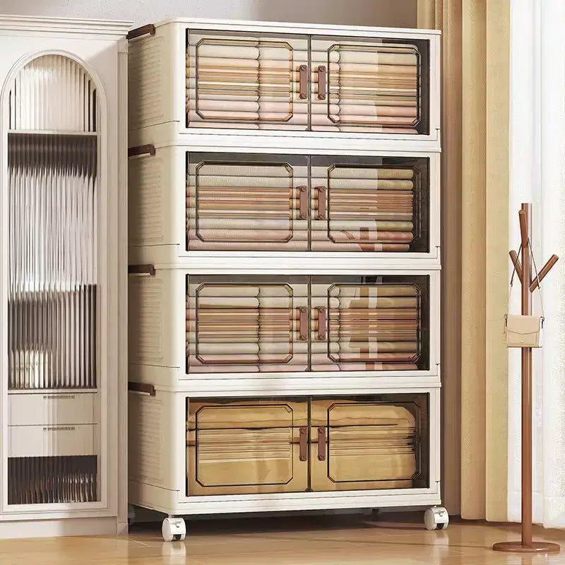 Bacs de rangement empilables et pliables, Armoire de rangement pliable avec couvercles et roulettes, Organisateur de placard pour Appartement, Maison, Dortoir, Bureau