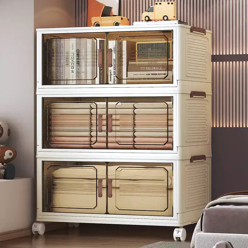 Bacs de rangement empilables et pliables, Armoire de rangement pliable avec couvercles et roulettes, Organisateur de placard pour Appartement, Maison, Dortoir, Bureau