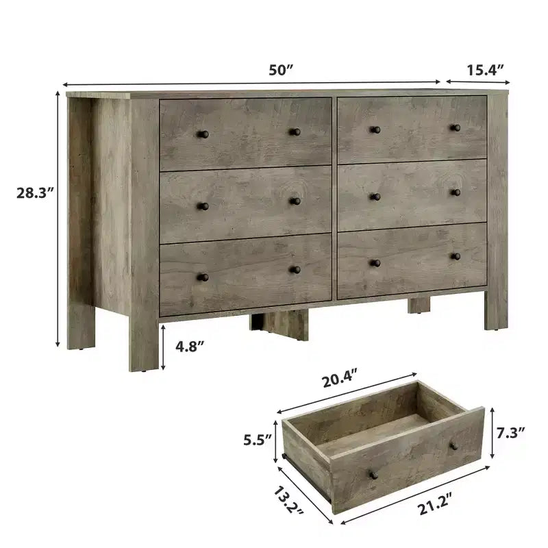 Commode de chambre large à 6 tiroirs, en bois moderne avec tiroirs de rangement profonds, poignées en métal - Idéale pour chambre d'enfant, entrée, couloir