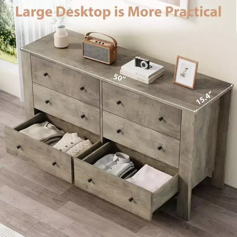 Commode de chambre large à 6 tiroirs, en bois moderne avec tiroirs de rangement profonds, poignées en métal - Idéale pour chambre d'enfant, entrée, couloir