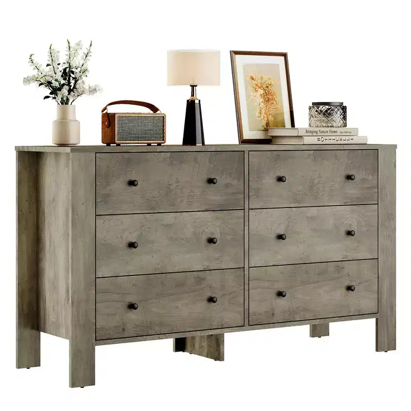 Commode de chambre large à 6 tiroirs, en bois moderne avec tiroirs de rangement profonds, poignées en métal - Idéale pour chambre d'enfant, entrée, couloir