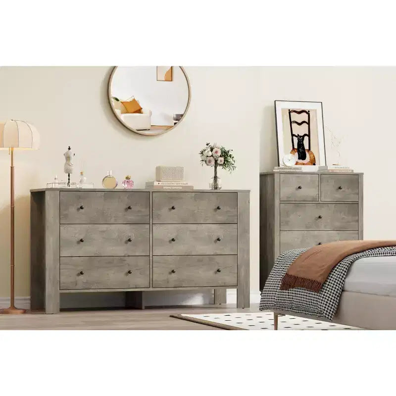 Commode de chambre large à 6 tiroirs, en bois moderne avec tiroirs de rangement profonds, poignées en métal - Idéale pour chambre d'enfant, entrée, couloir