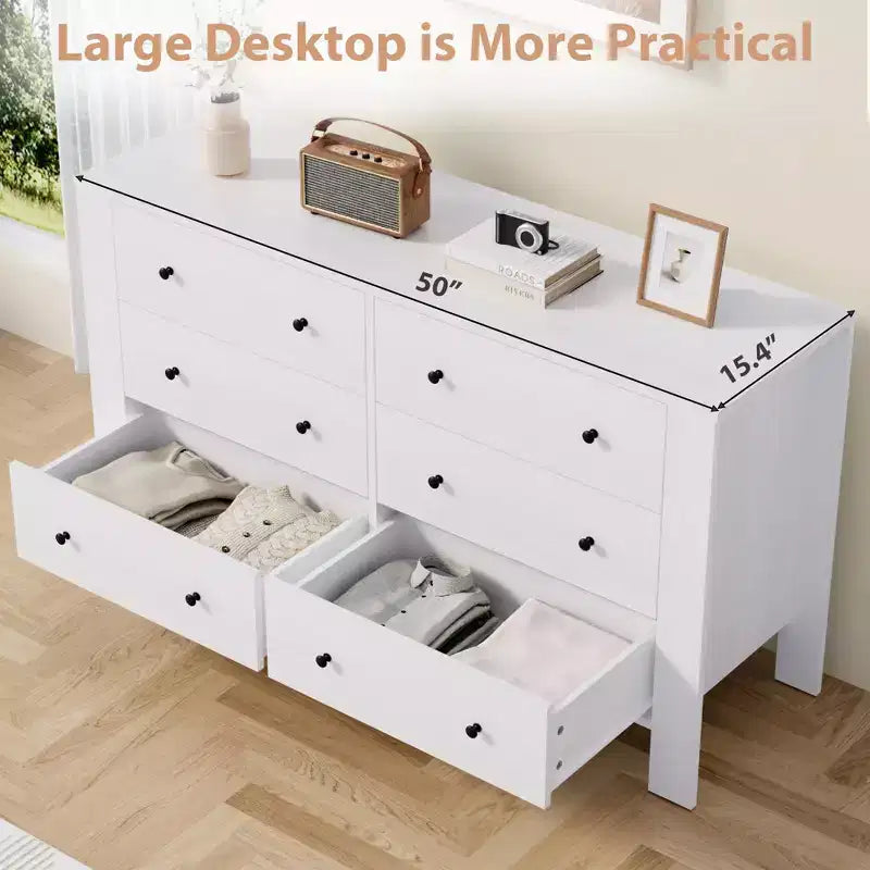 Commode de chambre large à 6 tiroirs, en bois moderne avec tiroirs de rangement profonds, poignées en métal - Idéale pour chambre d'enfant, entrée, couloir