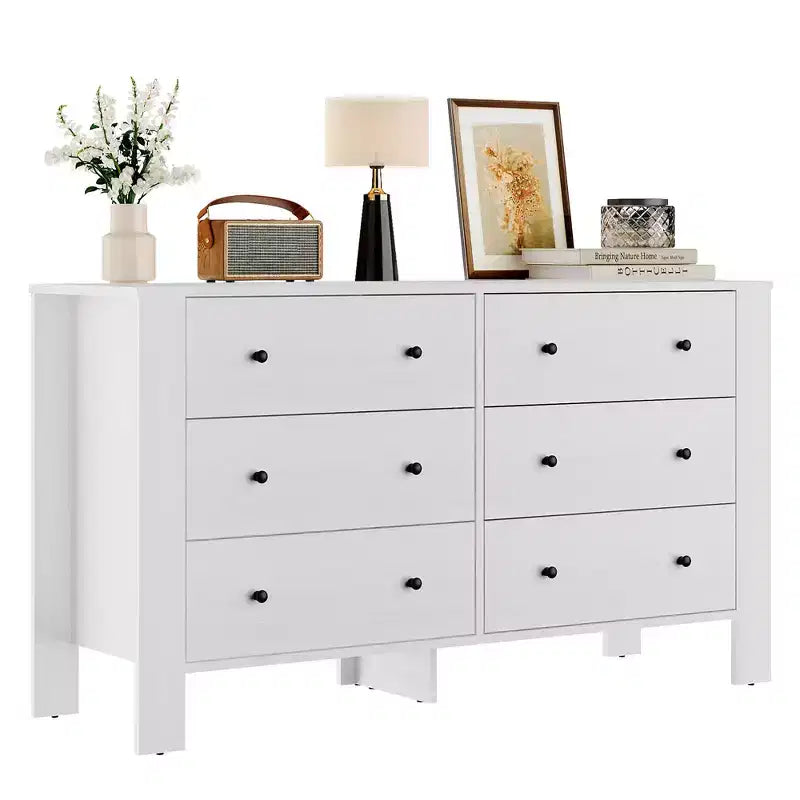 Commode de chambre large à 6 tiroirs, en bois moderne avec tiroirs de rangement profonds, poignées en métal - Idéale pour chambre d'enfant, entrée, couloir