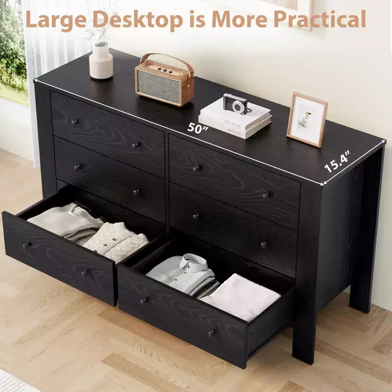 Commode de chambre large à 6 tiroirs, en bois moderne avec tiroirs de rangement profonds, poignées en métal - Idéale pour chambre d'enfant, entrée, couloir