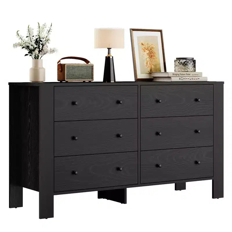 Commode de chambre large à 6 tiroirs, en bois moderne avec tiroirs de rangement profonds, poignées en métal - Idéale pour chambre d'enfant, entrée, couloir