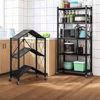 Étagères de rangement pliantes à 5 niveaux avec roues, unité de rayonnage roulante en métal robuste pour cuisine, garage et garde-manger, sans assemblage