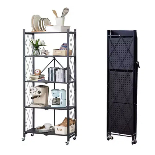Étagères de rangement pliantes à 5 niveaux avec roues, unité de rayonnage roulante en métal robuste pour cuisine, garage et garde-manger, sans assemblage