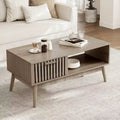 Table basse de ferme avec rangement, 100 cm rustique cannelée avec tiroir et étagère ouverte pour salon