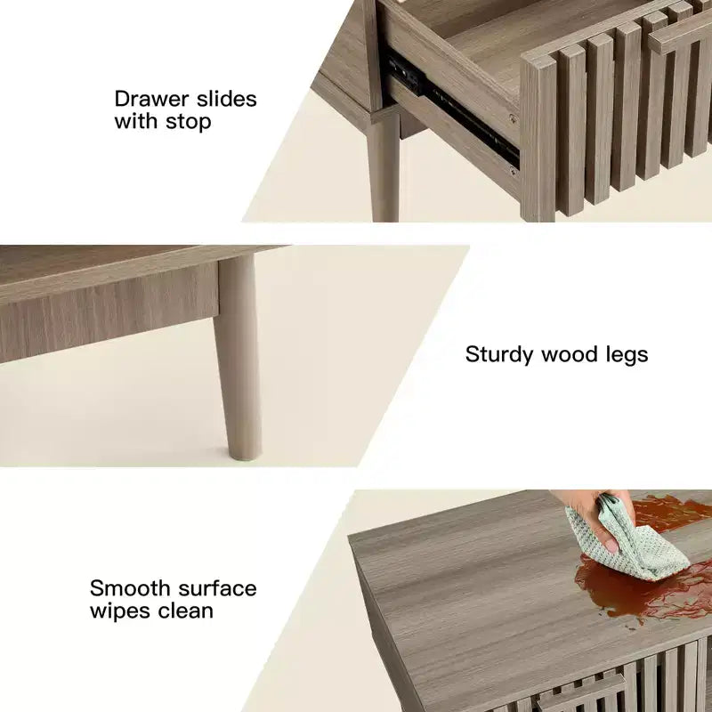 Table basse de ferme avec rangement, 100 cm rustique cannelée avec tiroir et étagère ouverte pour salon