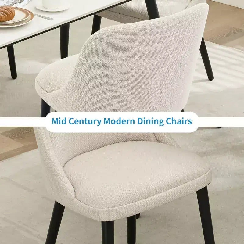 Chaises de salle à manger rembourrées (2 pièces), accent milieu de siècle, tissu en lin rembourré, pieds en bois robustes, pour cuisine, salle à manger, salon, restaurant, beige