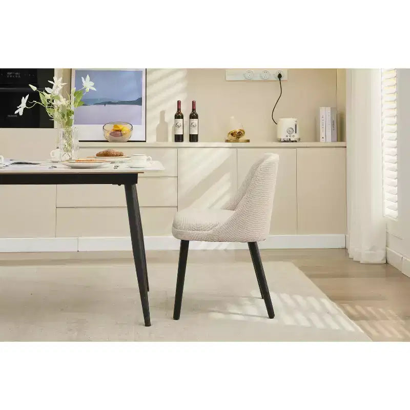 Chaises de salle à manger rembourrées (2 pièces), accent milieu de siècle, tissu en lin rembourré, pieds en bois robustes, pour cuisine, salle à manger, salon, restaurant, beige