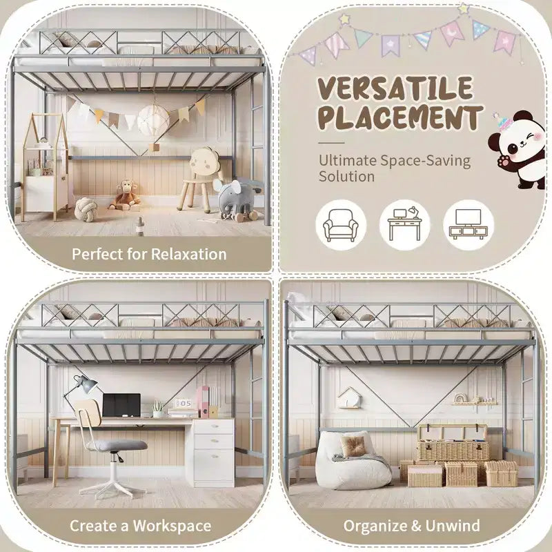Lit superposé jumeau sur jumeau, barrière de sécurité intégrale, cadre robuste entièrement métallique, design peu encombrant sous le lit, assemblage en 30 minutes, pas besoin de sommier tapissier