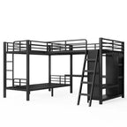 Lit superposé triple en métal en L avec bureau et armoire
