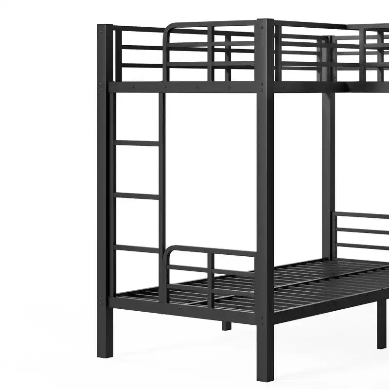 Lit superposé triple en métal en L avec bureau et armoire