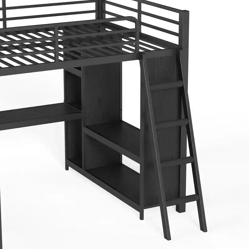 Lit superposé triple en métal en L avec bureau et armoire