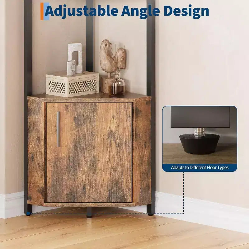 Étagère d'Angle à 5 Niveaux, Bibliothèque Étroite de 147 cm avec Cadre Métallique et Rangement, Facile à Monter pour Coin Mural, Chambre, Salon