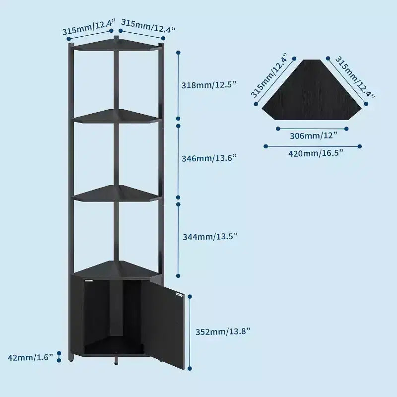 Étagère d'Angle à 5 Niveaux, Bibliothèque Étroite de 147 cm avec Cadre Métallique et Rangement, Facile à Monter pour Coin Mural, Chambre, Salon