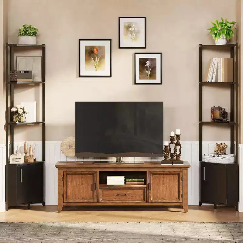 Étagère d'Angle à 5 Niveaux, Bibliothèque Étroite de 147 cm avec Cadre Métallique et Rangement, Facile à Monter pour Coin Mural, Chambre, Salon
