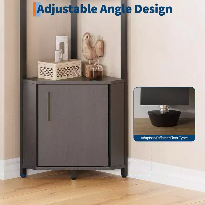 Étagère d'Angle à 5 Niveaux, Bibliothèque Étroite de 147 cm avec Cadre Métallique et Rangement, Facile à Monter pour Coin Mural, Chambre, Salon