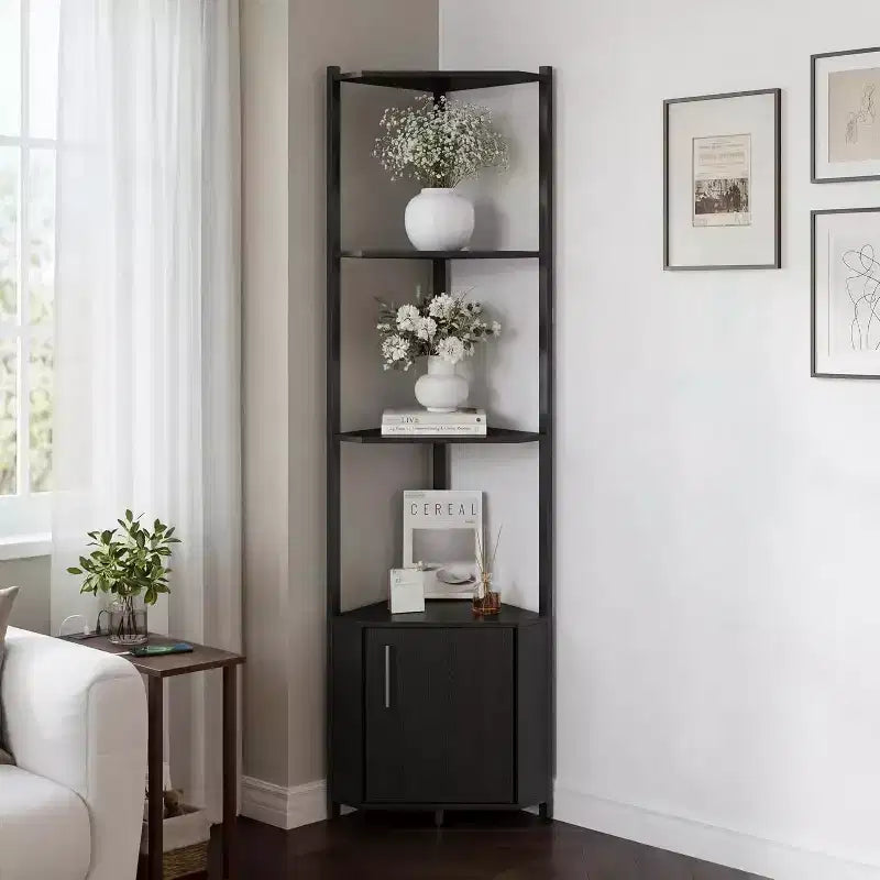 5-Tier Corner Shelf Stand, 58Tall Metal Frame Narrow Bookshelf with Storage Rack, Easy Assembly Display Shelf for Wall Corner, Bedroom, Living Room
