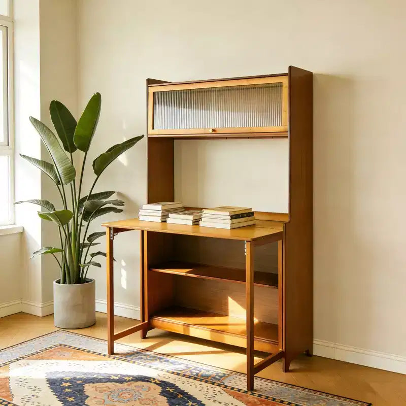 Bureau pliable en bambou de 63 po avec étagères