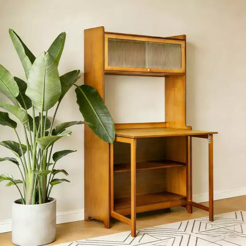Bureau pliable en bambou de 63 po avec étagères