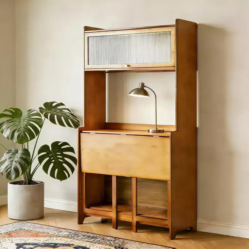 Bureau pliable en bambou de 63 po avec étagères