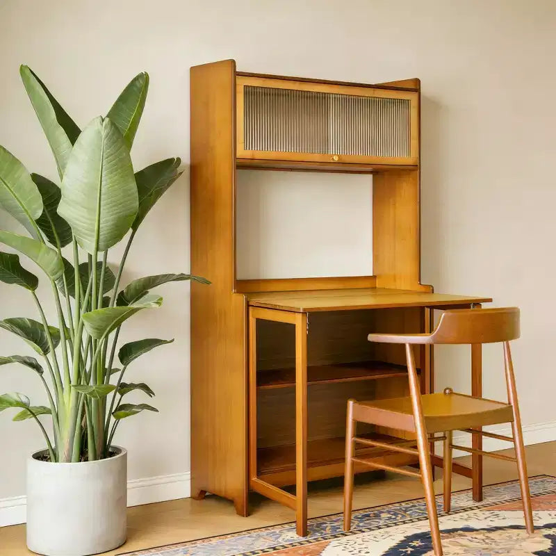 Bureau pliable en bambou de 63 po avec étagères