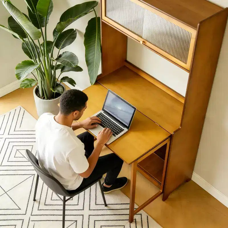 Bureau pliable en bambou de 63 po avec étagères