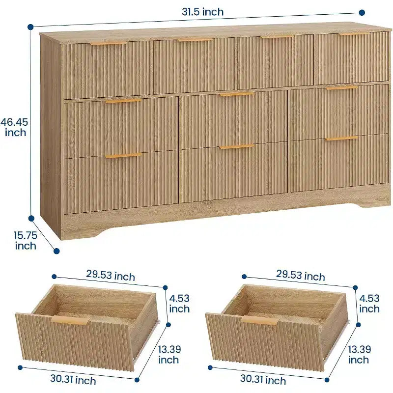 Commode moderne à 10 tiroirs cannelés, poignées métalliques élégantes, organisateur de rangement anti-basculement, pour chambre à coucher, salon