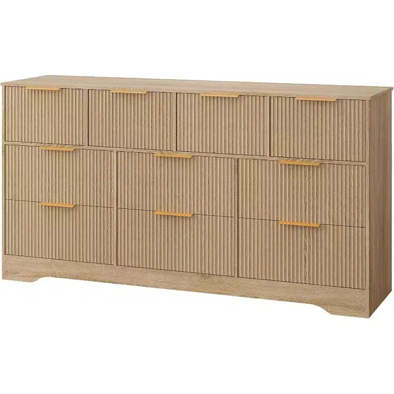 Commode moderne à 10 tiroirs cannelés, poignées métalliques élégantes, organisateur de rangement anti-basculement, pour chambre à coucher, salon