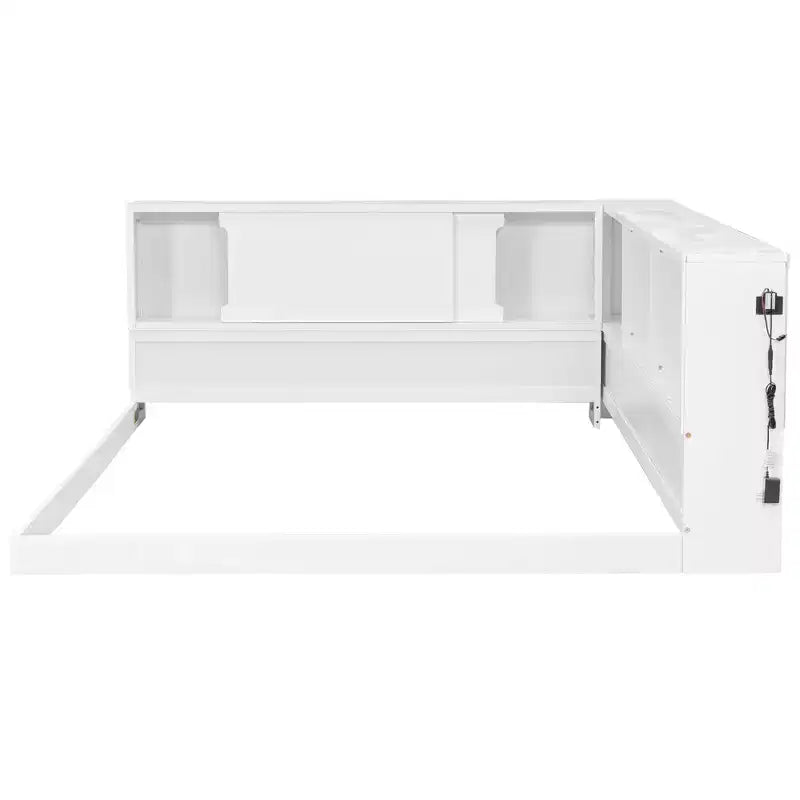 Lit de repos moderne Queen avec 5 étagères de rangement, prises et lumière