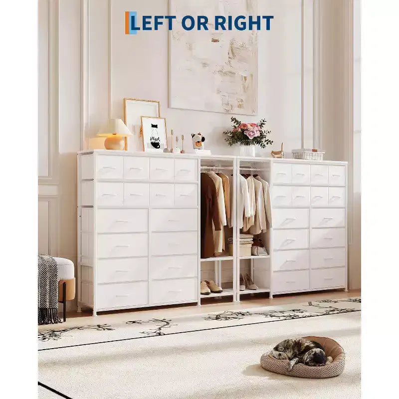 Étagère de rangement à 16 tiroirs en fer + MDF, tissu, pieds réglables, grande capacité, organisateur de rangement pour la maison