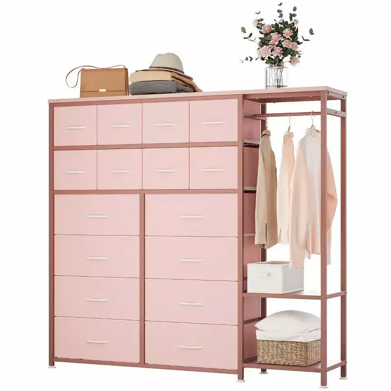 Étagère de rangement à 16 tiroirs en fer + MDF, tissu, pieds réglables, grande capacité, organisateur de rangement pour la maison