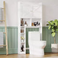 Over-the-Toilet Storage Cabinet with Adjustable Shelf, Bathroom Space Saver with Double Doors and Open Shelves, White