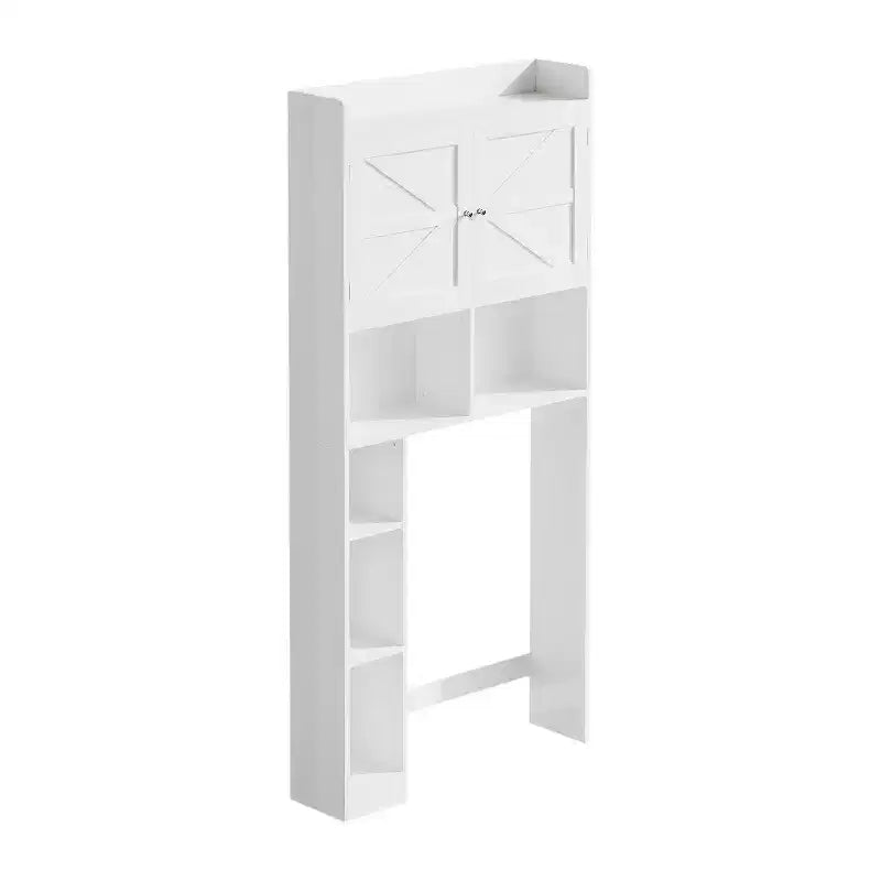 Meuble de rangement sur pied pour WC avec étagère réglable, meuble gain de place pour salle de bain avec portes doubles et étagères ouvertes, blanc