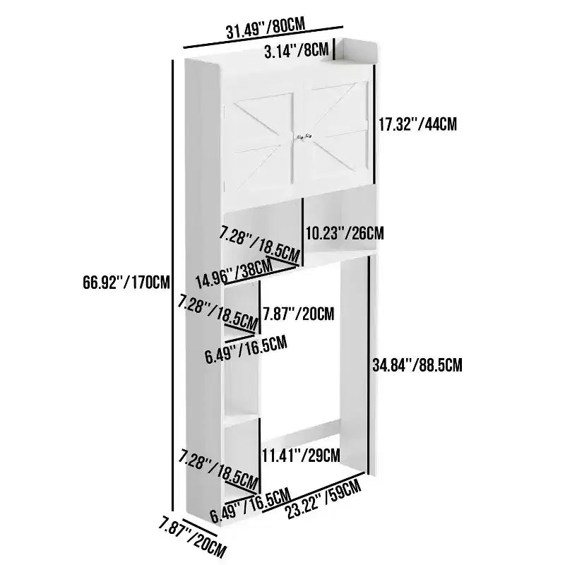Meuble de rangement sur pied pour WC avec étagère réglable, meuble gain de place pour salle de bain avec portes doubles et étagères ouvertes, blanc